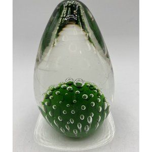 Art Glass Egg Paperweight Clear Green Sphere Bullicante Smooth Polished Bottom